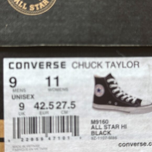 Converse Chuck Taylor All Star High-Top Sneaker Black, Unisex, Women's Size 11 - Picture 6 of 8